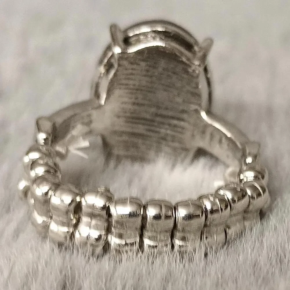 Silvertone Black Faceted Stone Statement Ring Stretch‎ OSFM New_5
